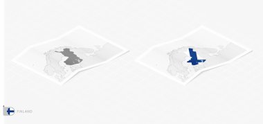 Set of two realistic map of Finland with shadow. The flag and map of Finland in isometric style.