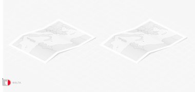 Gölgeli iki gerçekçi Malta haritası. Malta bayrağı ve haritası izometrik biçimdedir.