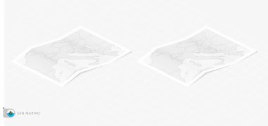 Gölgeli iki gerçekçi San Marino haritası. San Marino 'nun bayrak ve haritası izometrik tarzda.