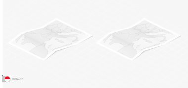 Gölgeli iki gerçekçi Monako haritası. Monako bayrağı ve haritası izometrik biçimdedir.