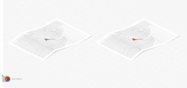 Eritre 'nin gölgeli iki gerçekçi haritası. Eritre bayrağı ve haritası izometrik biçimdedir.