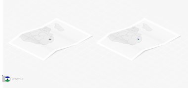 Lesotho 'nun gölgeli iki gerçekçi haritası. Lesotho bayrağı ve haritası izometrik biçimdedir.