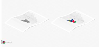 Gölgeli iki gerçekçi Namibya haritası. Namibya bayrağı ve haritası izometrik biçimdedir.