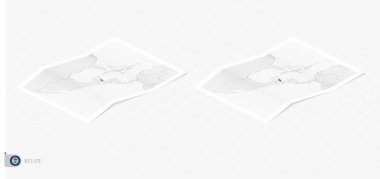 Belize 'nin gölgeli iki gerçekçi haritası. Belize bayrağı ve haritası izometrik biçimdedir.