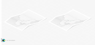 Gölgeli Bahamalar 'ın iki gerçekçi haritası. Bahamalar 'ın bayrak ve haritası izometrik tarzda.