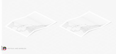 Antigua ve Barbuda 'nın gölgeli iki gerçekçi haritası. Antigua ve Barbuda 'nın bayrak ve haritası izometrik biçimdedir.