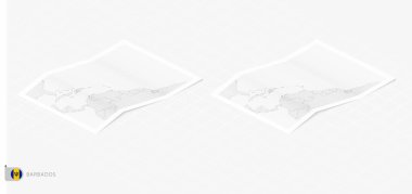 Barbados 'un gölgeli iki gerçekçi haritası. Barbados bayrağı ve haritası izometrik biçimdedir.