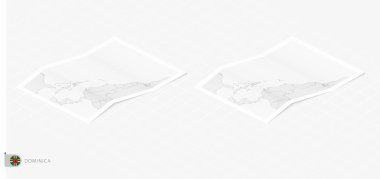 Dominica 'nın gölgeli iki gerçekçi haritası. Dominica bayrağı ve haritası izometrik biçimdedir.