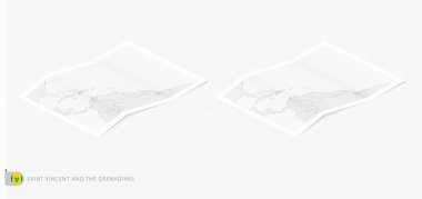 Saint Vincent ve Grenadinler 'in gölgeli iki gerçekçi haritası. Saint Vincent ve Grenadines 'in bayrağı ve haritası izometrik tarzda.