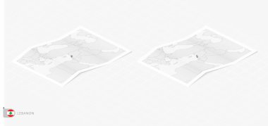 Lübnan 'ın gölgeli iki gerçekçi haritası. Lübnan bayrağı ve haritası izometrik biçimdedir.