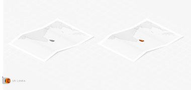 Gölgeli iki gerçekçi Sri Lanka haritası. İzometrik tarzda Sri Lanka bayrağı ve haritası.