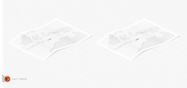 Doğu Timor 'un gölgeli iki gerçekçi haritası. Doğu Timor bayrağı ve haritası izometrik biçimdedir.