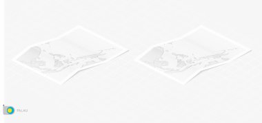 Gölgeli iki gerçekçi Palau haritası. Palau bayrağı ve haritası izometrik biçimdedir.