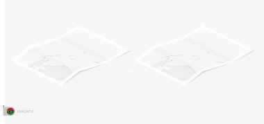 Gölgeli iki gerçekçi Vanuatu haritası. Vanuatu bayrağı ve haritası izometrik biçimdedir.