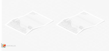 Seyşeller 'in gölgeli iki gerçekçi haritası. İzometrik tarzda Seyşeller 'in bayrağı ve haritası.