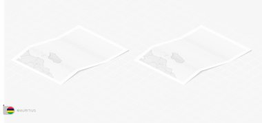 Mauritius 'un gölgeli iki gerçekçi haritası. Mauritius 'un bayrağı ve haritası izometrik tarzda.