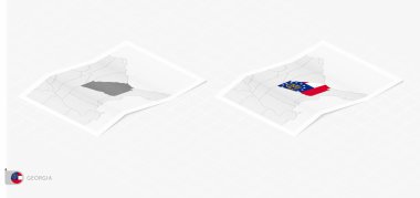 Gürcistan 'ın gölgeli iki gerçekçi haritası. Gürcistan bayrağı ve haritası izometrik tarzda.