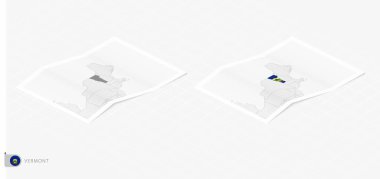 Gölgeli iki gerçekçi Vermont haritası. Vermont bayrağı ve haritası izometrik biçimdedir.