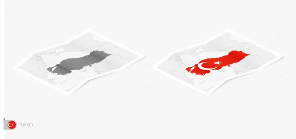 Gölgeli Iki Gerçekçi Türkiye Haritası Türkiye Bayrağı Haritası Izometrik Biçimdedir — Stok Vektör
