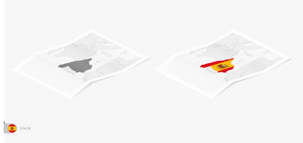 Set Two Realistic Map Spain Shadow Flag Map Spain Isometric — Vector de stock