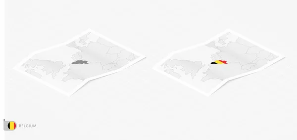 Set Two Realistic Map Belgium Shadow Flag Map Belgium Isometric — Stockvektor