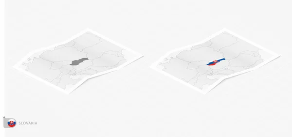 Set Two Realistic Map Slovakia Shadow Flag Map Slovakia Isometric — Stockvektor