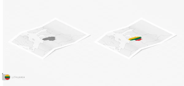 Set Two Realistic Map Lithuania Shadow Flag Map Lithuania Isometric — Archivo Imágenes Vectoriales