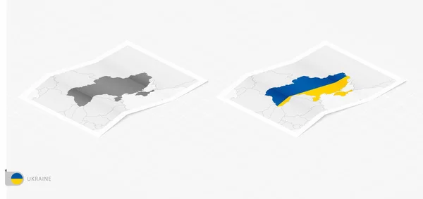 Σύνολο Των Δύο Ρεαλιστικό Χάρτη Της Ουκρανίας Σκιά Σημαία Και — Διανυσματικό Αρχείο