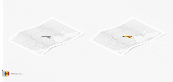 Set Two Realistic Map Moldova Shadow Flag Map Moldova Isometric — Stockvektor