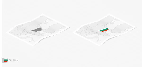 Set Two Realistic Map Bulgaria Shadow Flag Map Bulgaria Isometric — Vettoriale Stock
