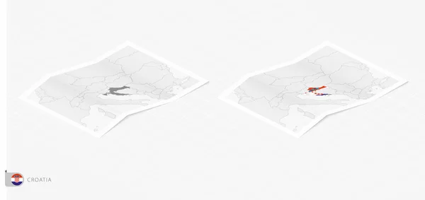 Set Two Realistic Map Croatia Shadow Flag Map Croatia Isometric — Image vectorielle