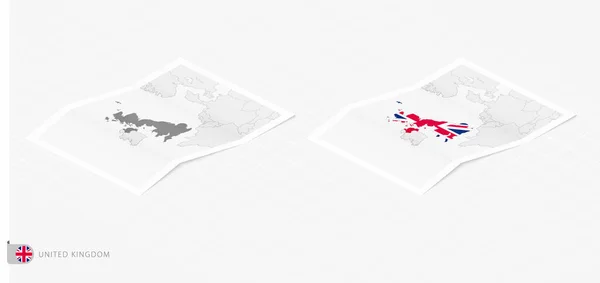 一套有阴影的英国现实地图 联合王国国旗和等距式地图 — 图库矢量图片