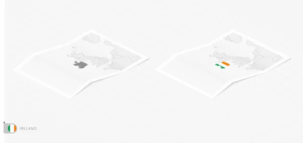 Conjunto Dois Mapas Realistas Irlanda Com Sombra Bandeira Mapa Irlanda — Vetor de Stock