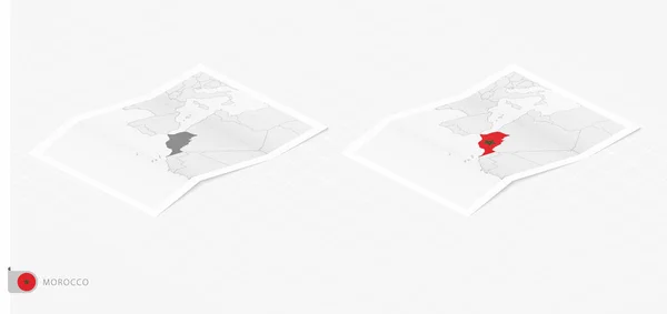 Set Two Realistic Map Morocco Shadow Flag Map Morocco Isometric — Vettoriale Stock