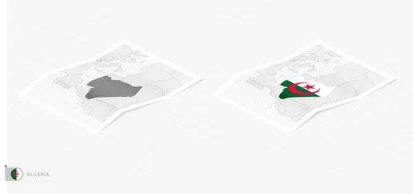 Ensemble Deux Cartes Réalistes Algérie Avec Ombre Drapeau Carte Algérie — Image vectorielle