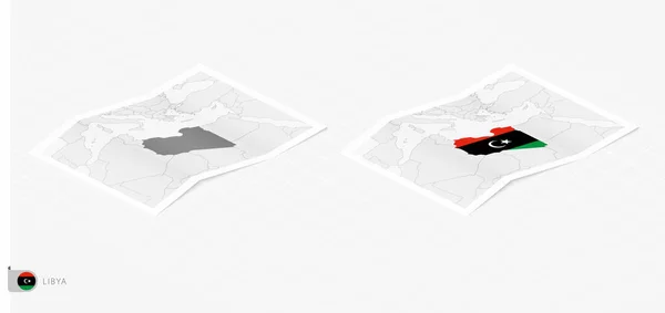 Conjunto Dos Mapas Realistas Libia Con Sombra Bandera Mapa Libia — Archivo Imágenes Vectoriales