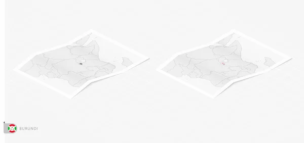 Set Two Realistic Map Burundi Shadow Flag Map Burundi Isometric — Stockvektor