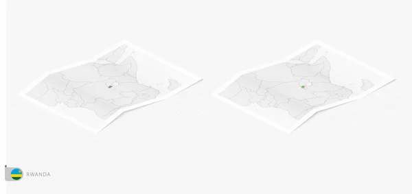 Set Two Realistic Map Rwanda Shadow Flag Map Rwanda Isometric — Stock Vector