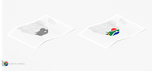 影を持つ南アフリカの2つの現実的な地図のセット 南アフリカの国旗と地図等式 — ストックベクタ