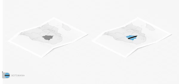 Set Two Realistic Map Botswana Shadow Flag Map Botswana Isometric — Vettoriale Stock
