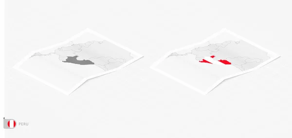 Set Two Realistic Map Peru Shadow Flag Map Peru Isometric — Vettoriale Stock