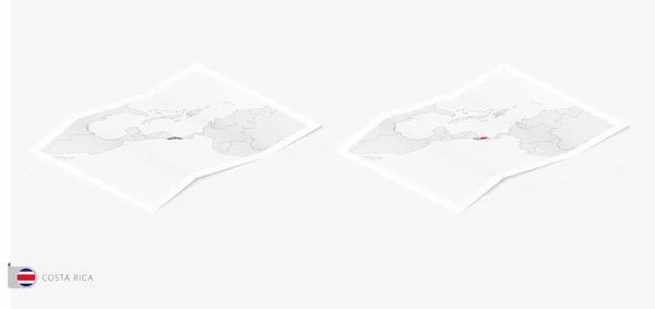 Conjunto Dois Mapas Realistas Costa Rica Com Sombra Bandeira Mapa — Vetor de Stock