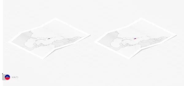 Conjunto Dos Mapas Realistas Haití Con Sombra Bandera Mapa Haití — Vector de stock