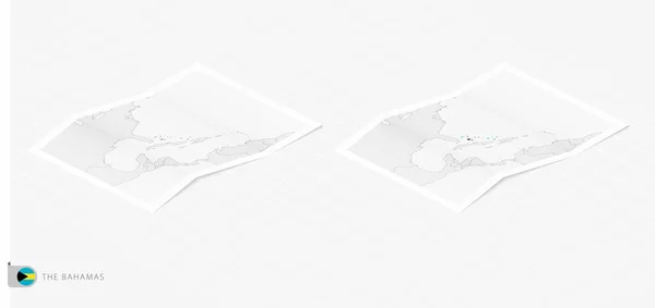 Set Two Realistic Map Bahamas Shadow Flag Map Bahamas Isometric — Stockvektor