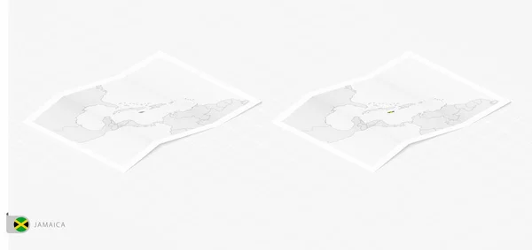 Set Two Realistic Map Jamaica Shadow Flag Map Jamaica Isometric — Stok Vektör