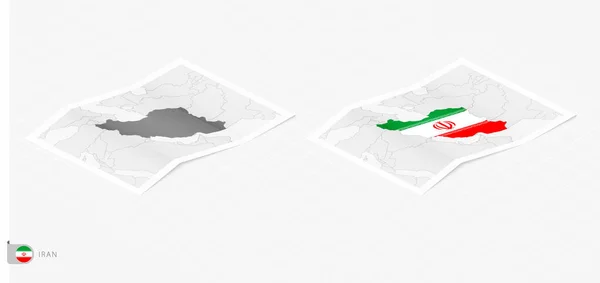 Zestaw Dwóch Realistycznych Map Iranu Cieniem Flaga Mapa Iranu Stylu — Wektor stockowy