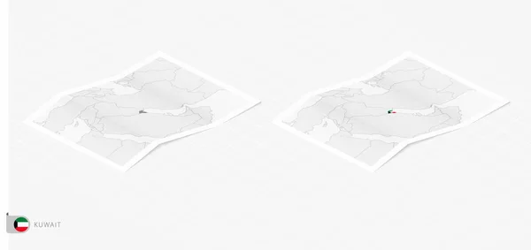 Set Two Realistic Map Kuwait Shadow Flag Map Kuwait Isometric — Vettoriale Stock