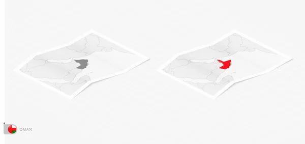 Conjunto Dos Mapas Realistas Omán Con Sombra Bandera Mapa Omán — Archivo Imágenes Vectoriales