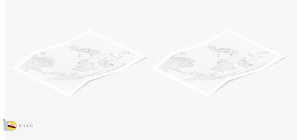 Set Two Realistic Map Brunei Shadow Flag Map Brunei Isometric — Stockvektor