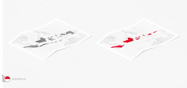 Set Two Realistic Map Indonesia Shadow Flag Map Indonesia Isometric — Stockvektor